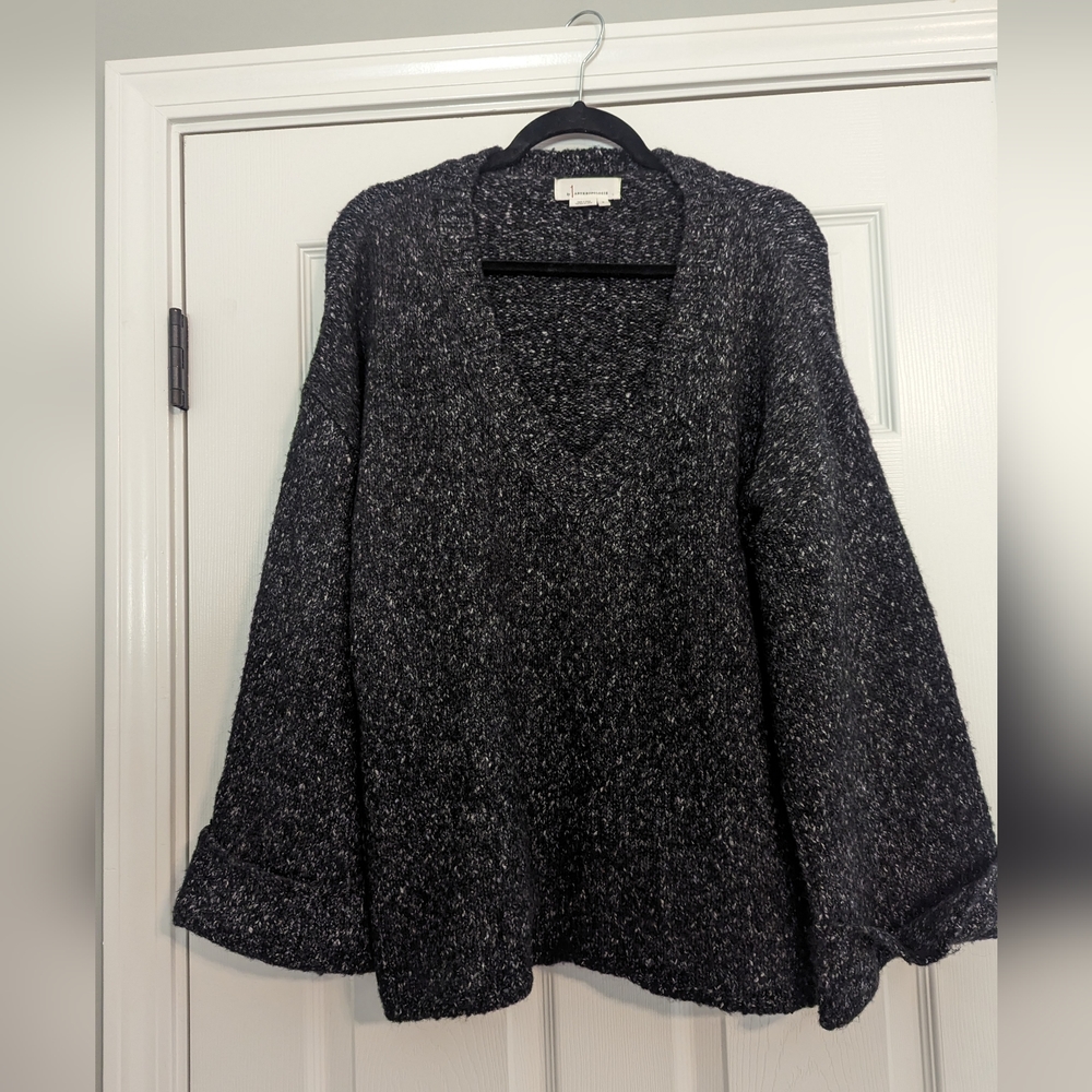 Anthropologie Black Heathered V-Neck Cozy Sweater